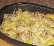 Potatoes with chicken with cream Recipes for baked potatoes with chicken and cream
